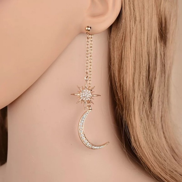 Shiny Crystal Star Moon Dangle Charming Earrings - Picture 2 of 7